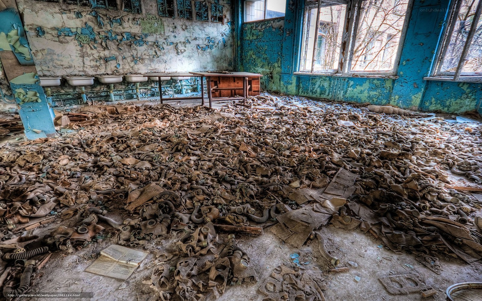 Abandoned gas mask storage room