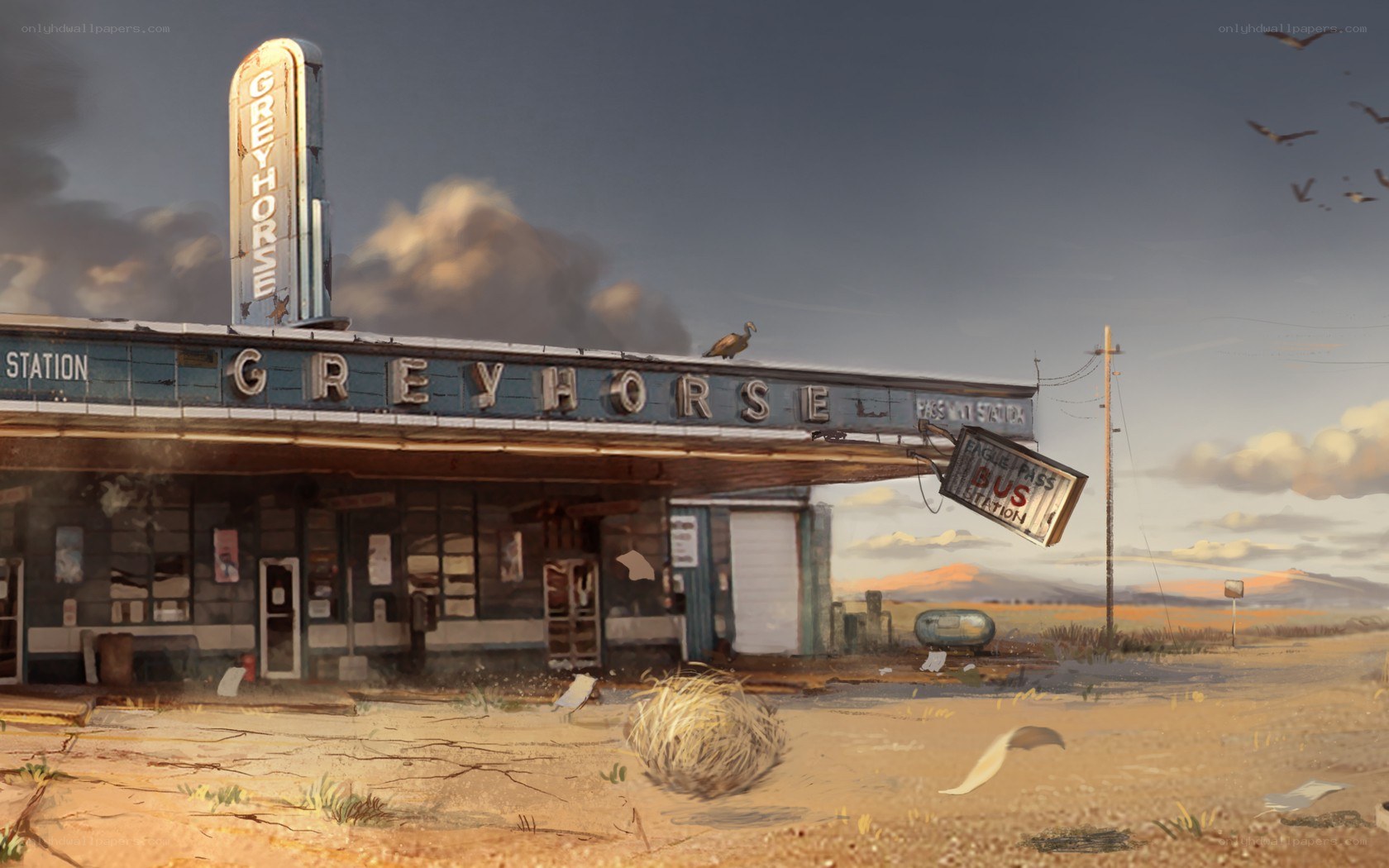abandoned gas station in desert