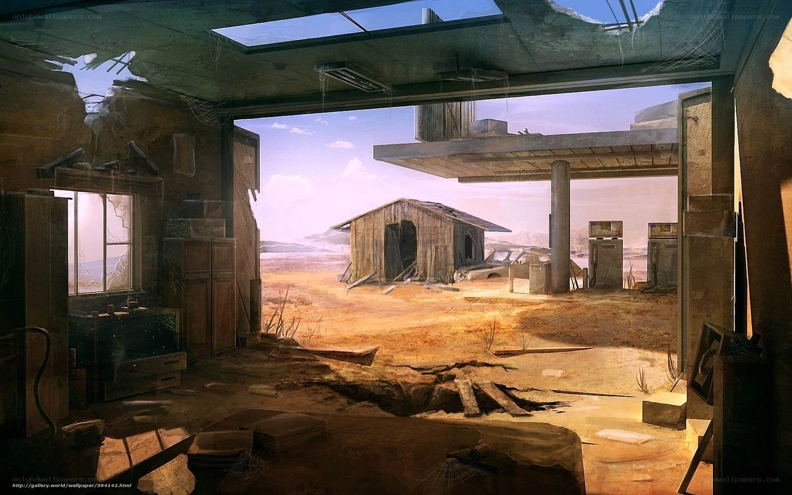 Abandoned gas station in desert