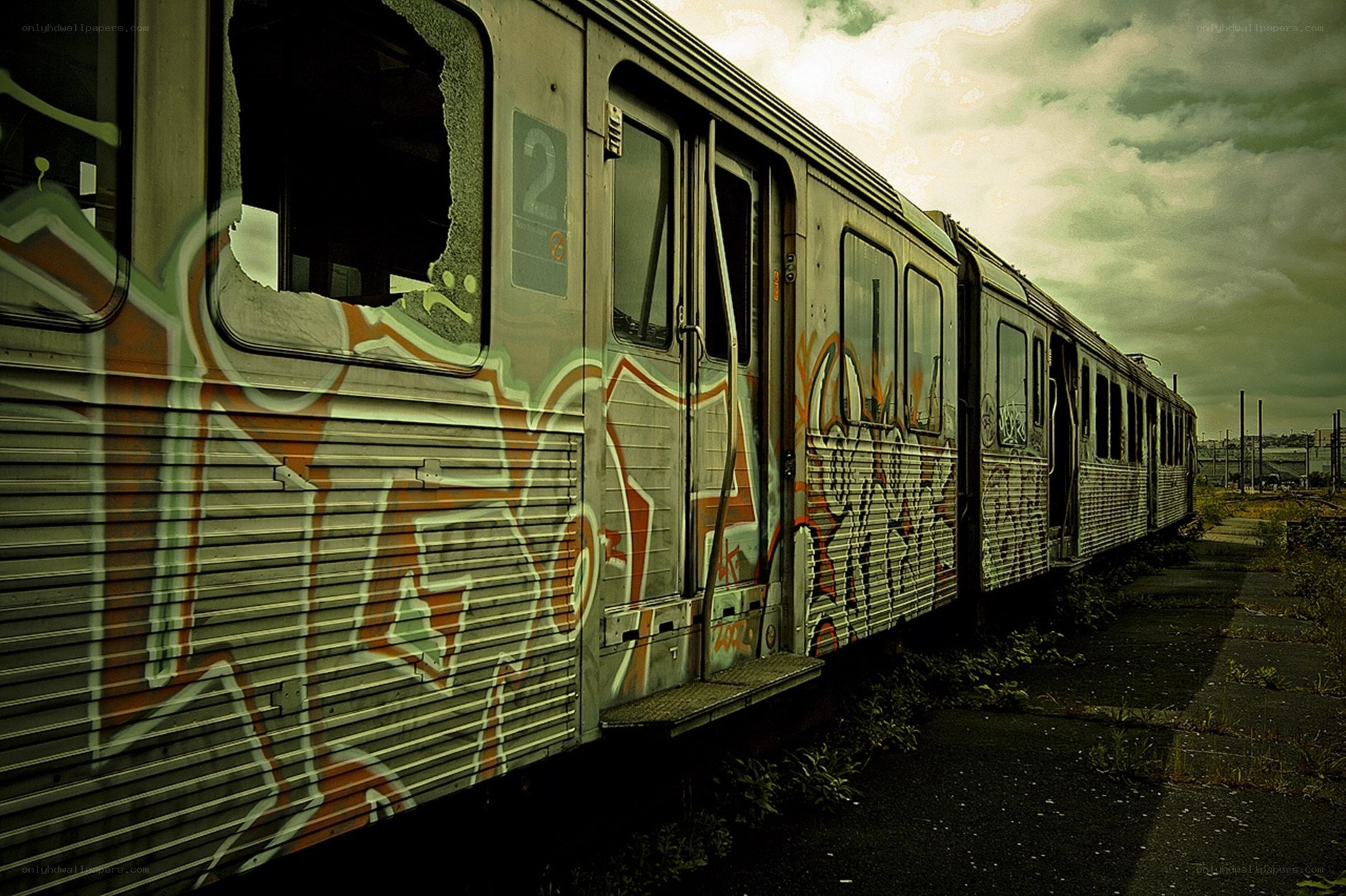 abandoned graffiti-covered train