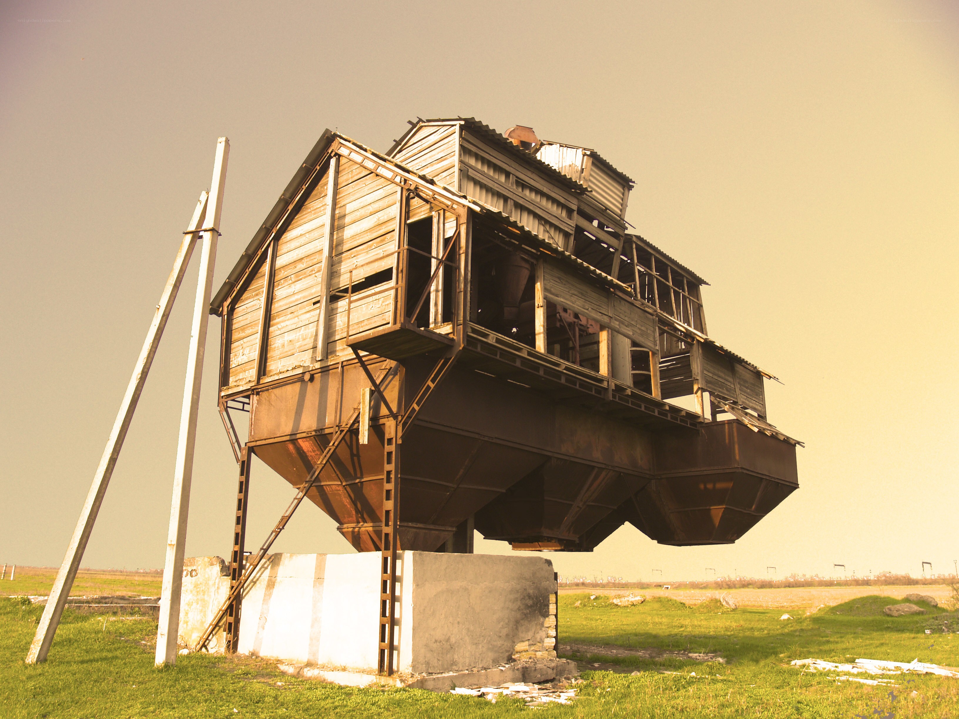 Abandoned grain silo structure