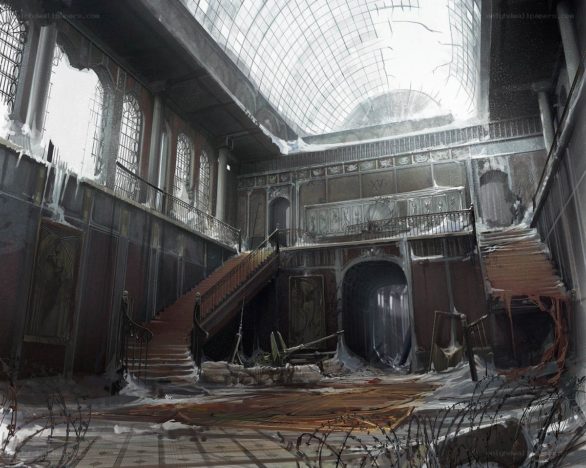 abandoned grand hall