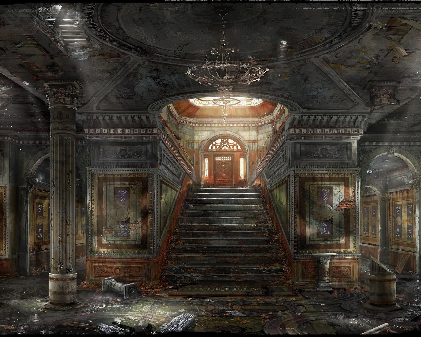 abandoned grand hall