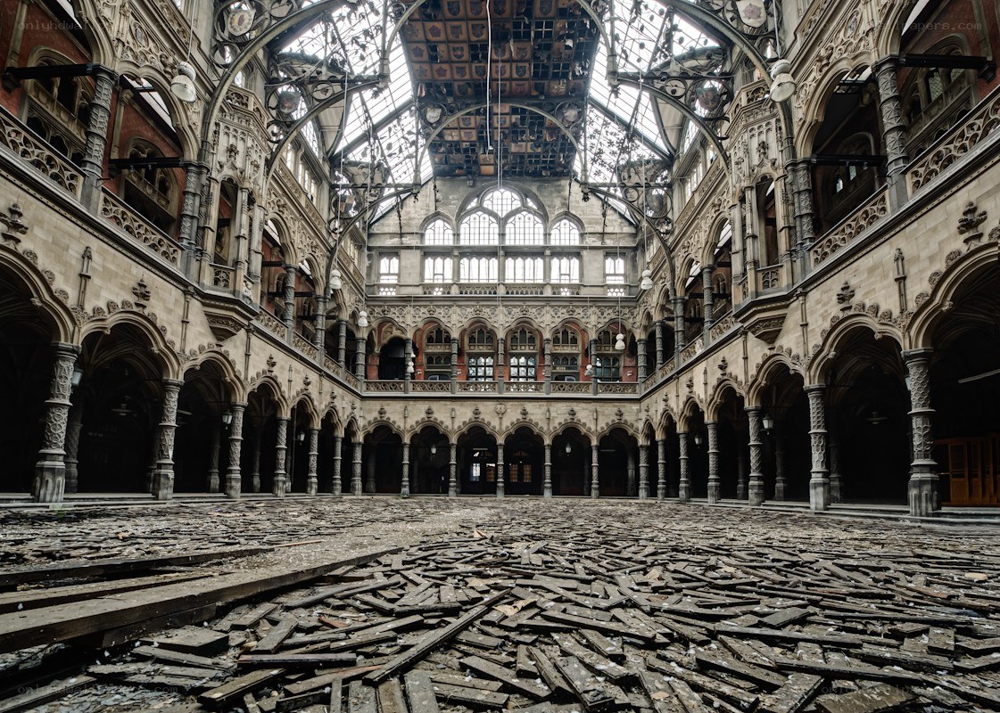 Abandoned grand hall interior