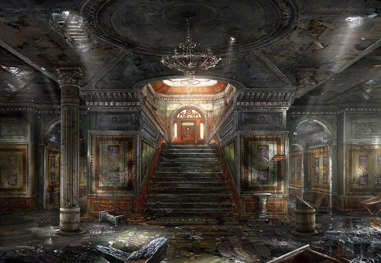abandoned grand hall