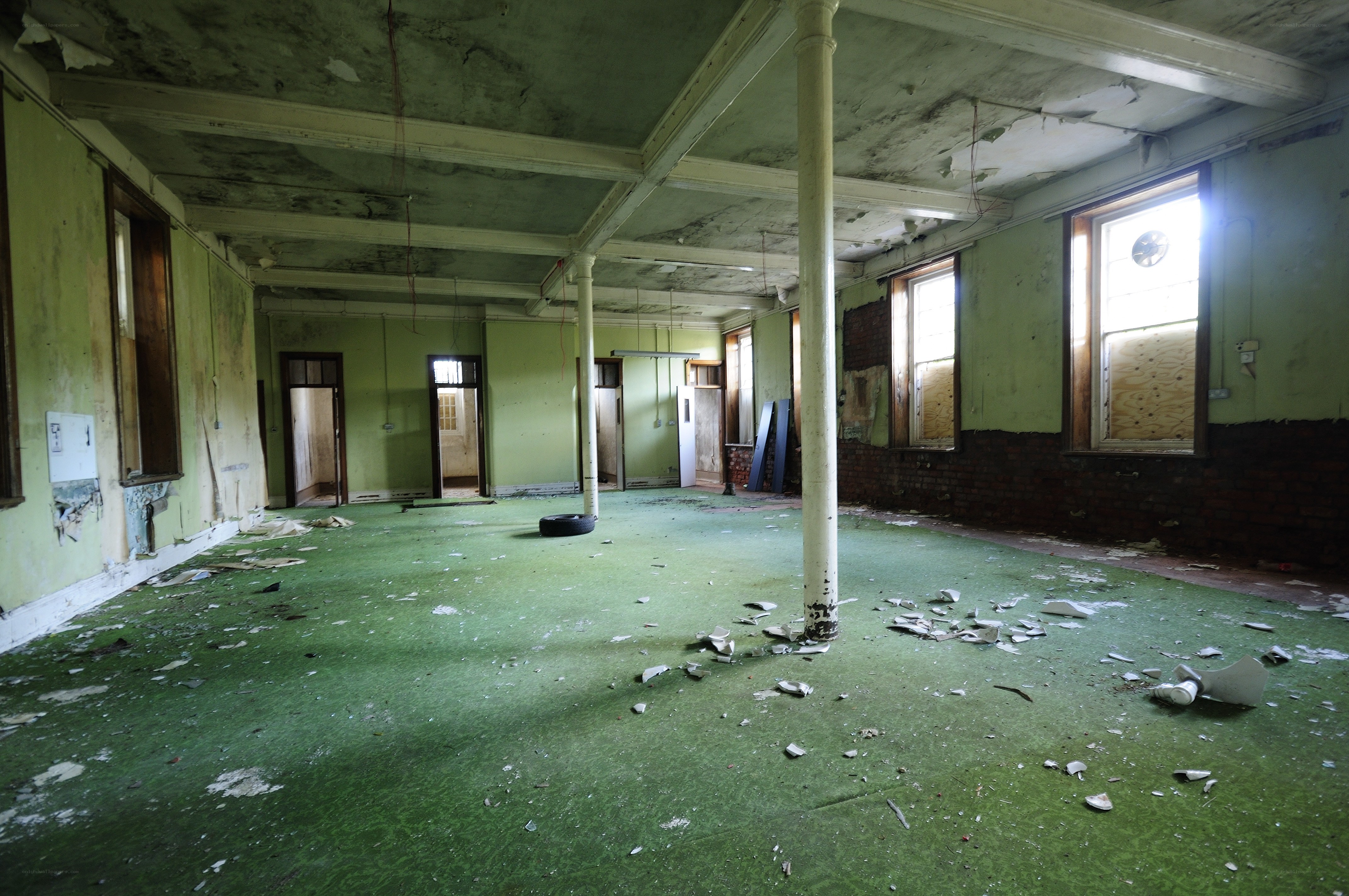 Abandoned green room interior