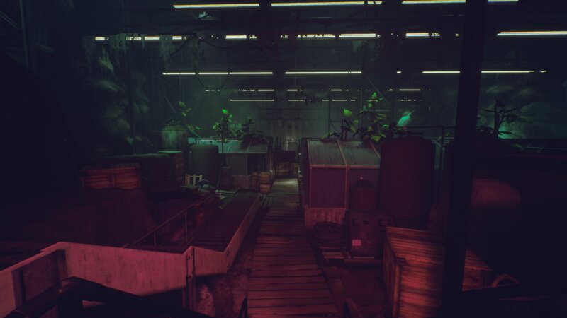 Abandoned Greenhouse Interior — Red