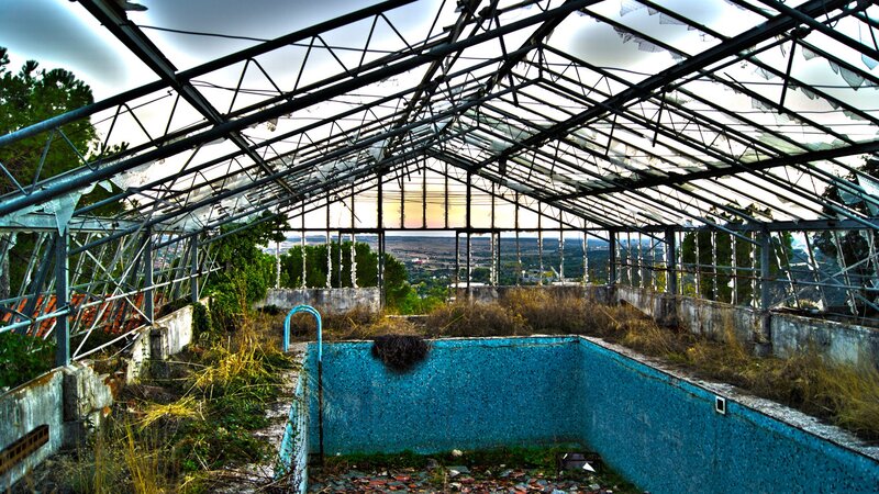 abandoned greenhouse pool