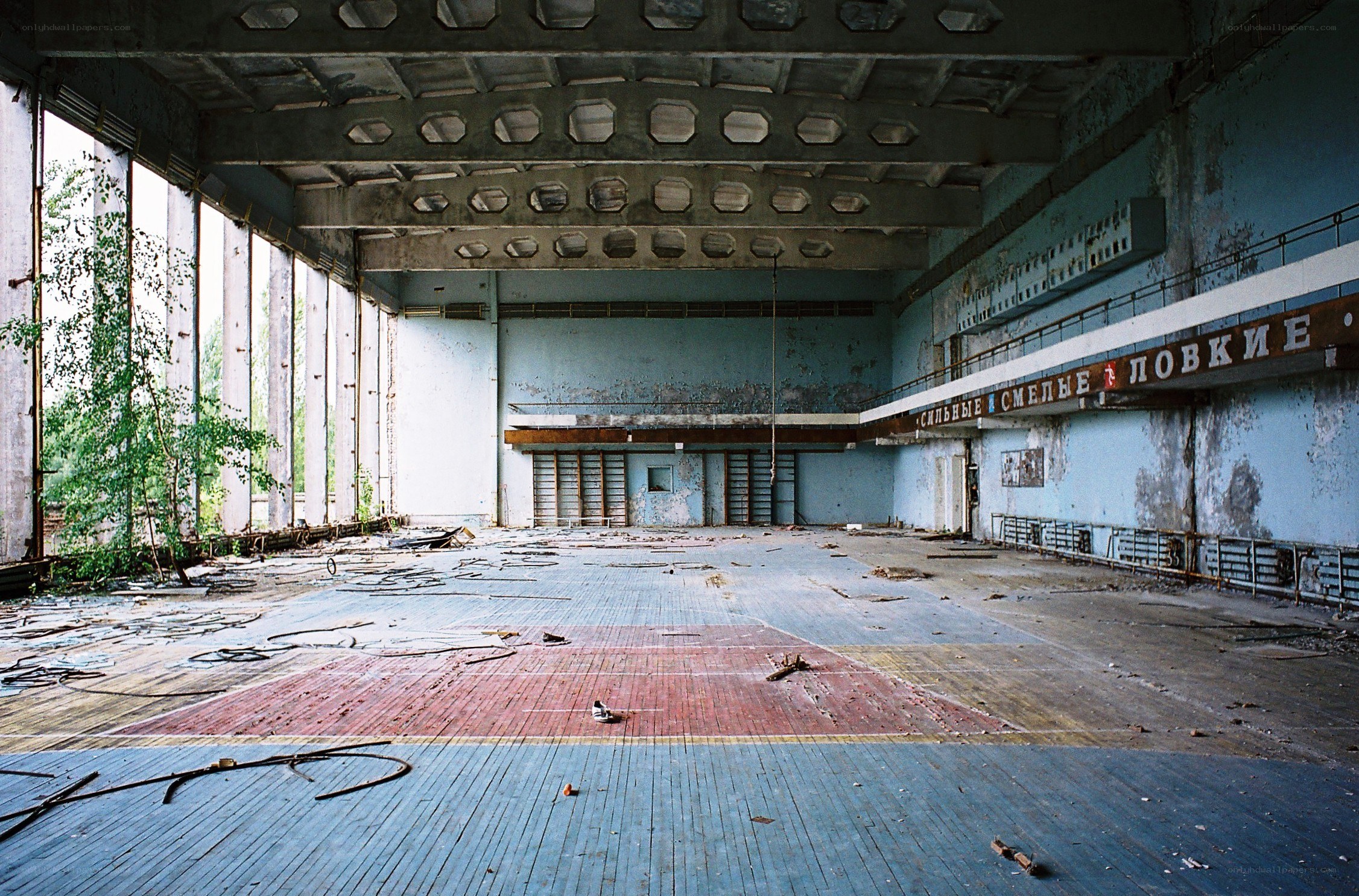 Abandoned gymnasium interior