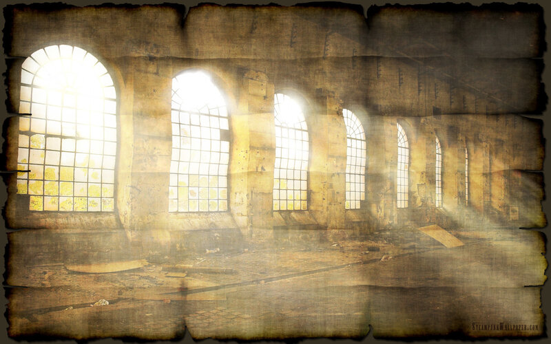 abandoned hall with arched windows