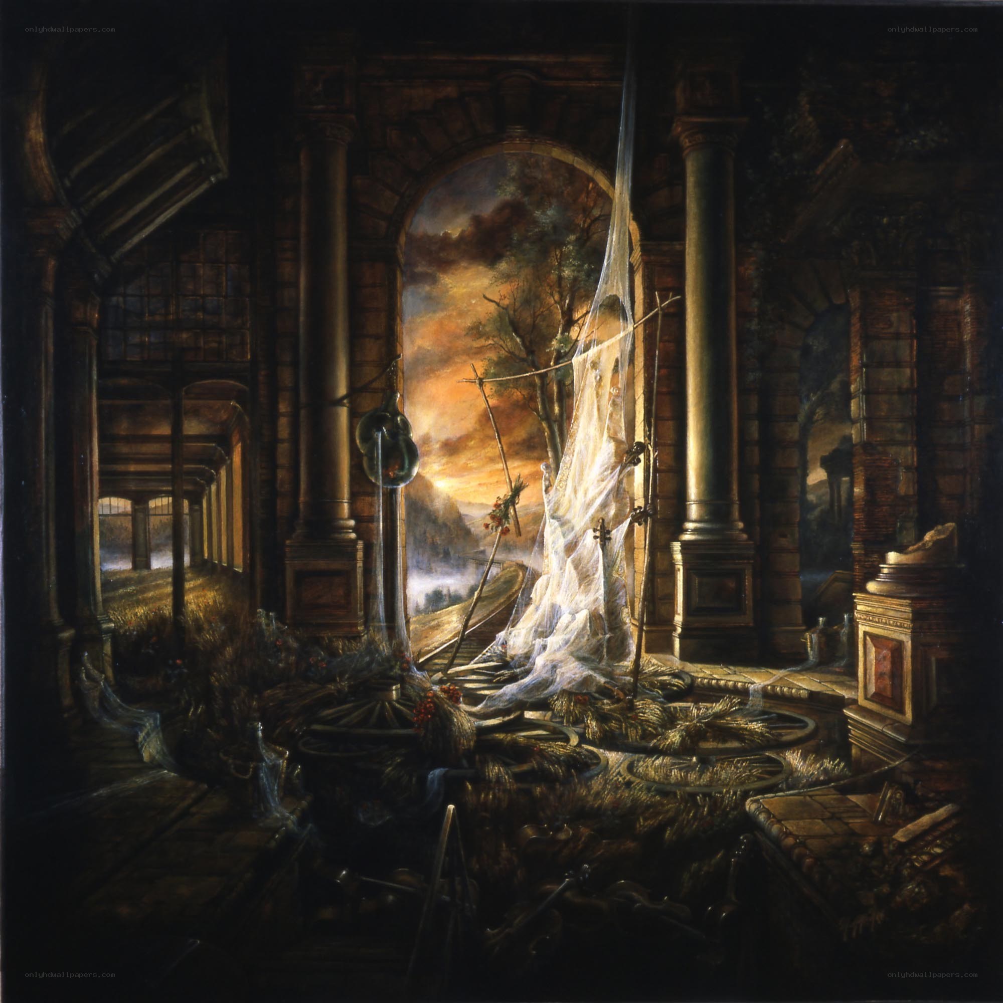 Abandoned Hall with Ghostly Figure