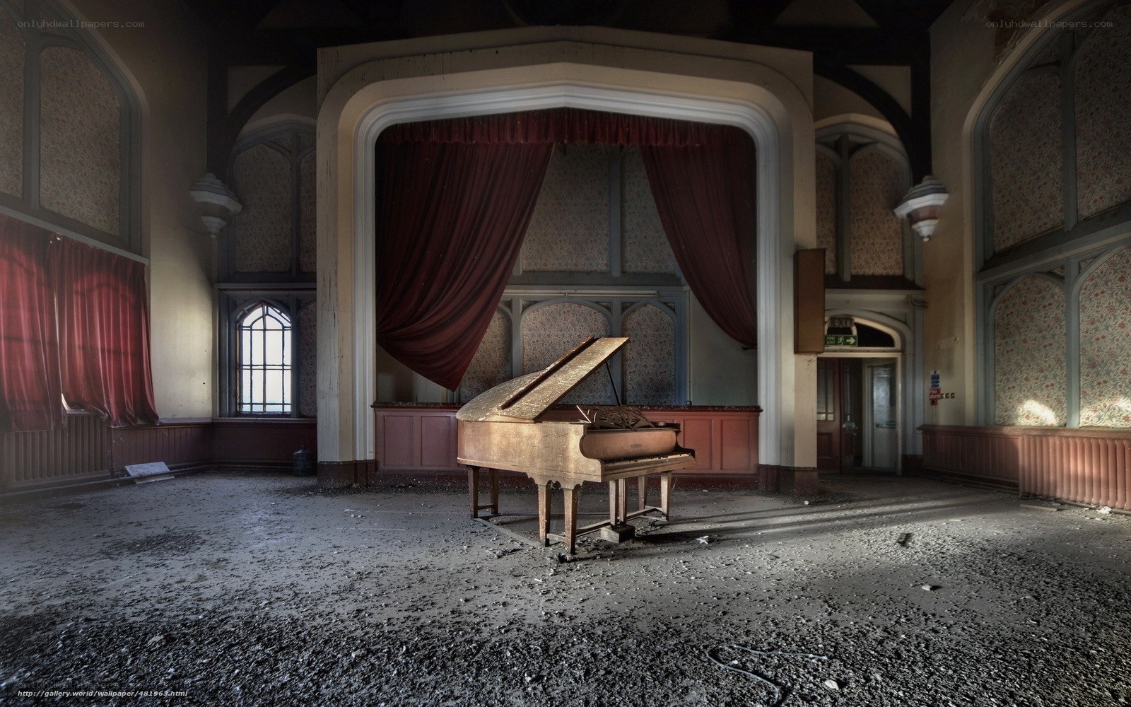 Abandoned hall with grand piano