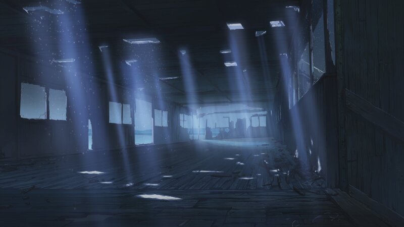 abandoned hall with light beams