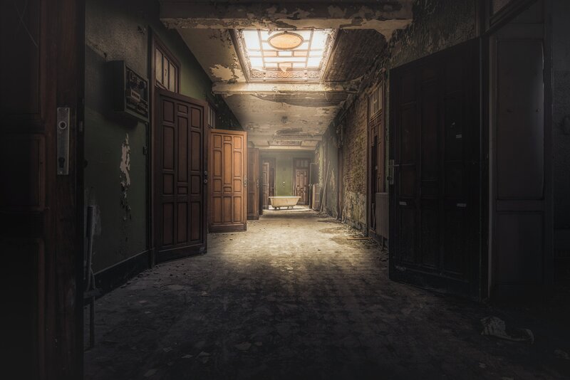 Abandoned Hallway — Brown, Dramatic