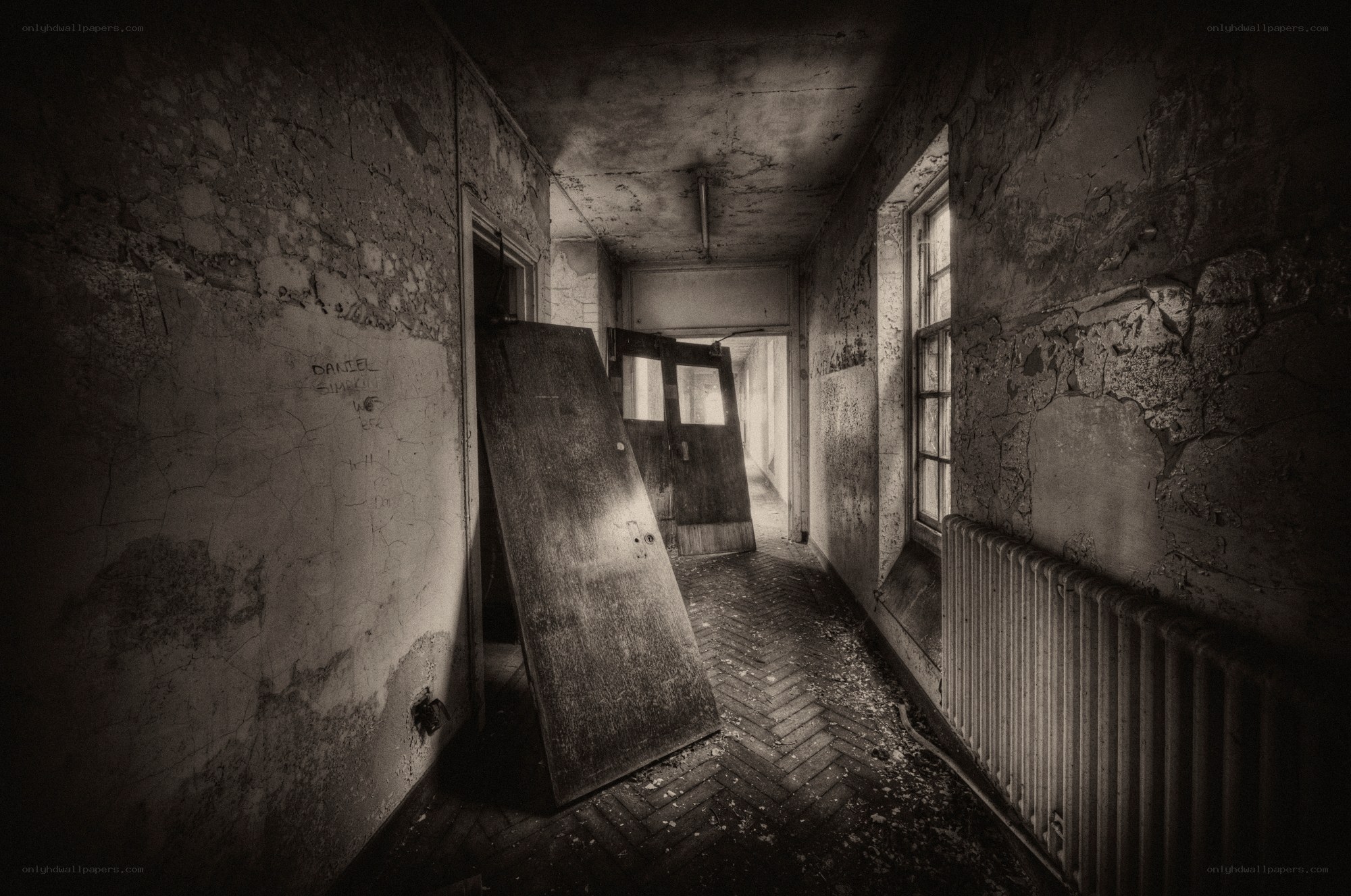 abandoned hallway corridor