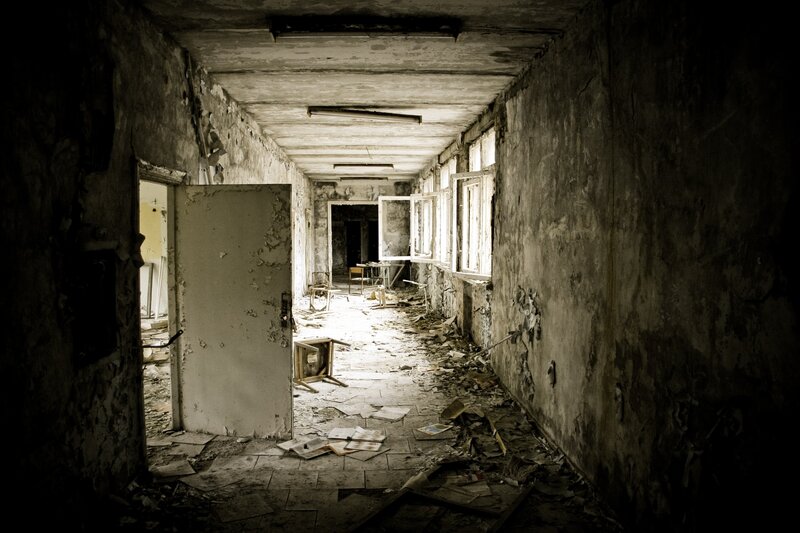 Abandoned Hallway — Gray, Dramatic, Photograph
