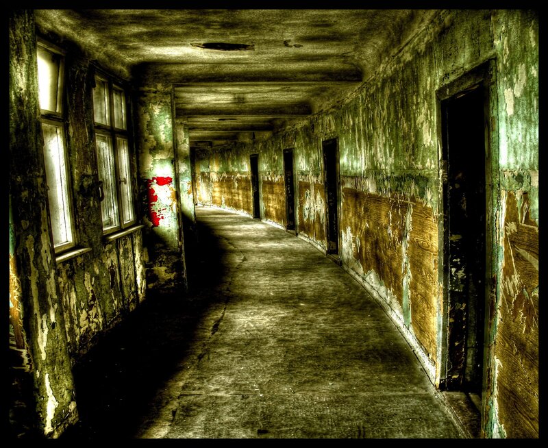 Abandoned Hallway — Green, Dramatic