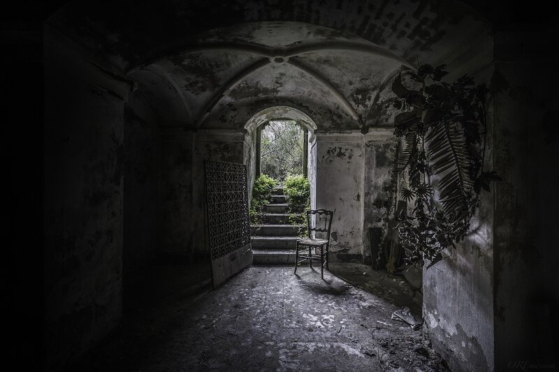 Abandoned Hallway with Chair — Black