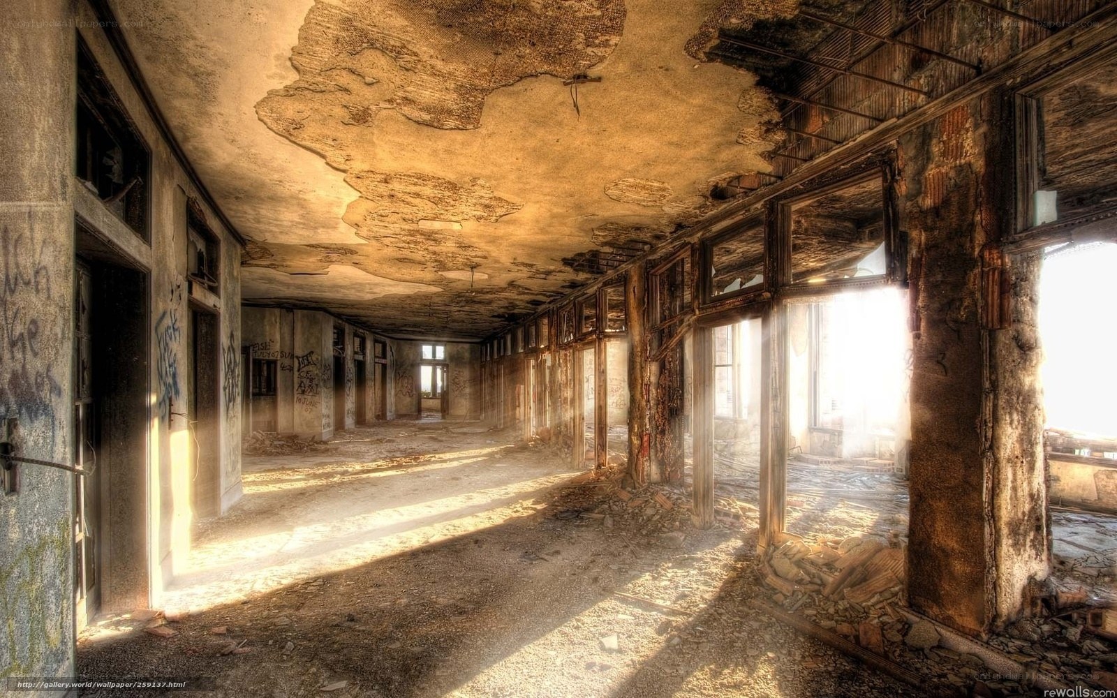 abandoned hallway with sunlight