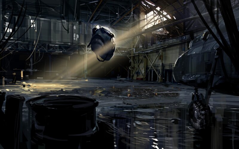 Abandoned hangar with floating object