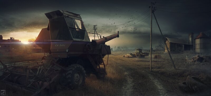 Abandoned Harvester in Field