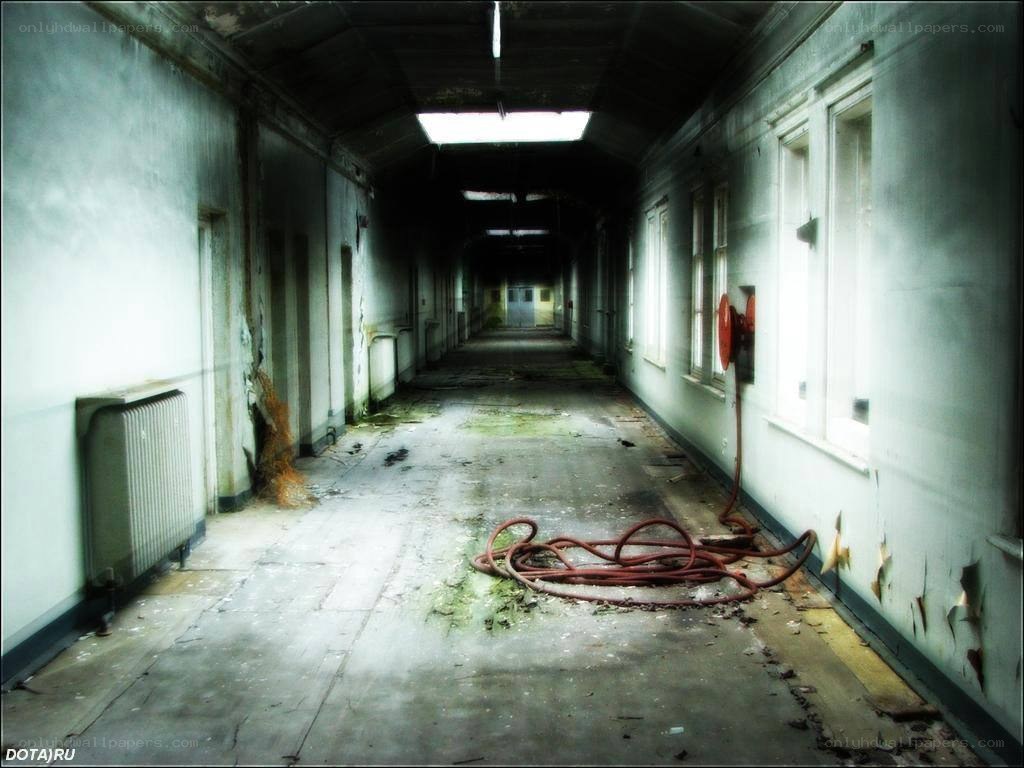 abandoned hospital corridor