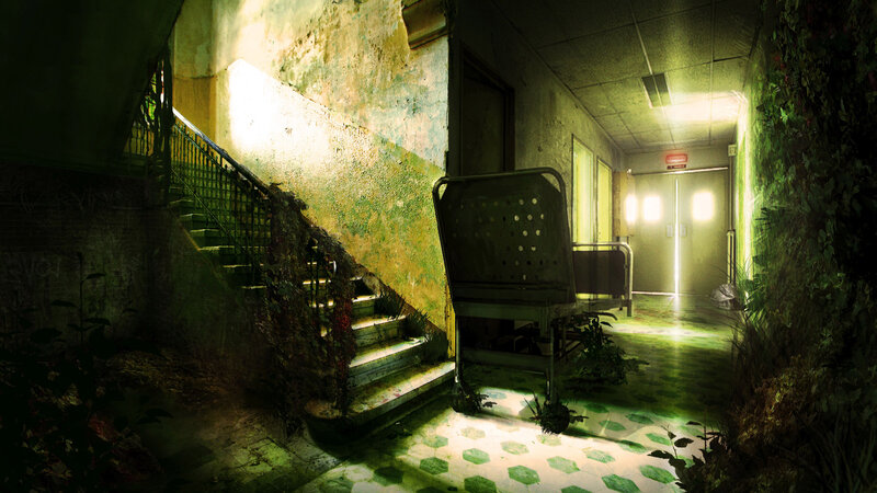 Abandoned Hospital Hallway — Green