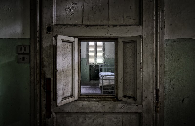 Abandoned Hospital Room — Gray, Dramatic