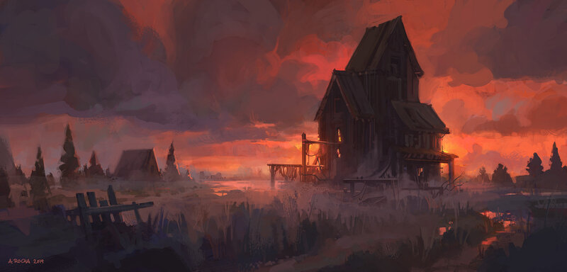 Abandoned House at Dusk — Orange, Dramatic, Sunset