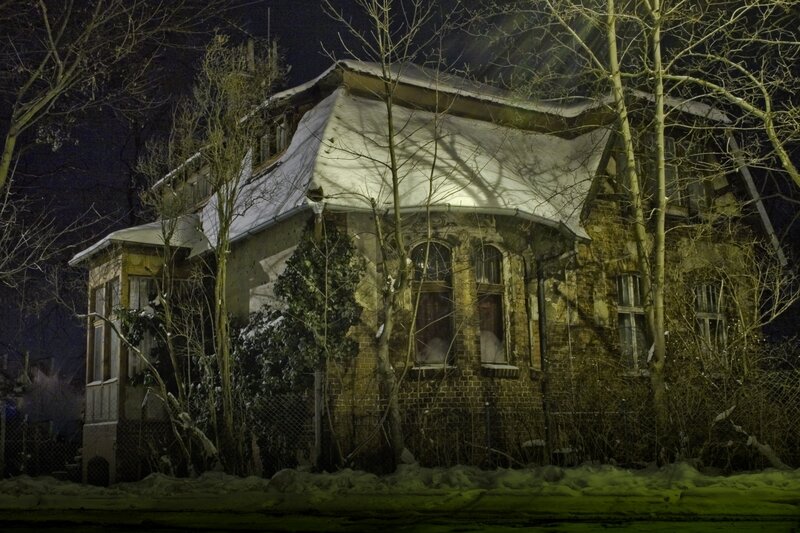 Abandoned house at night