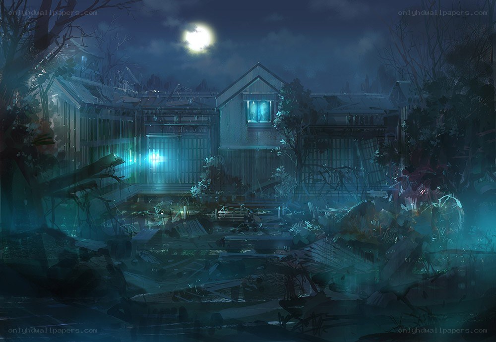 Abandoned house at night