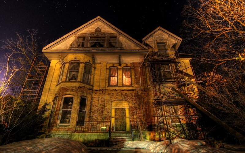 abandoned house at night