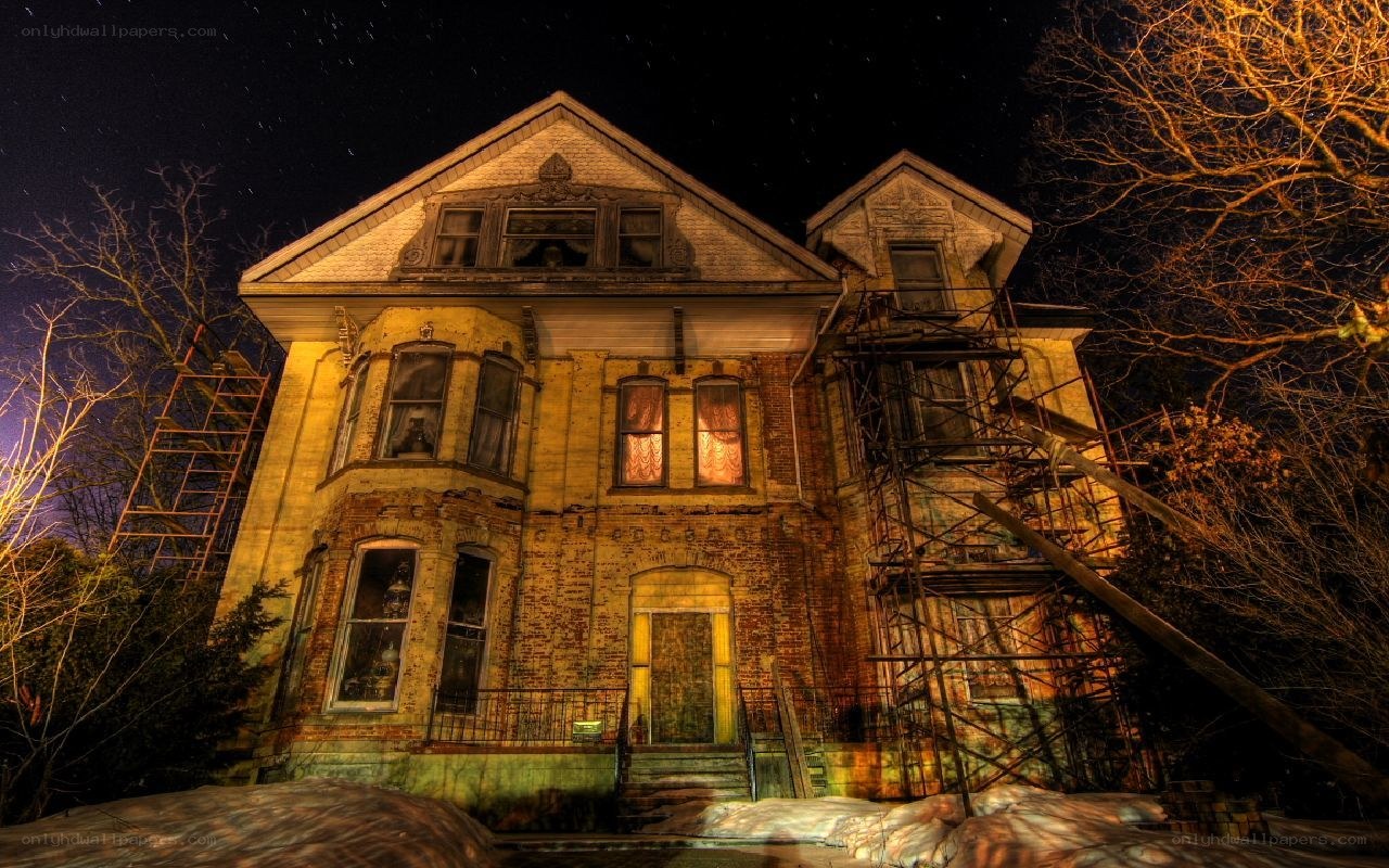 abandoned house at night