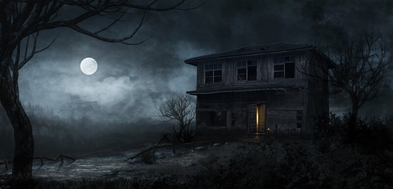 Abandoned House at Night — Black, Dark, Digital Art