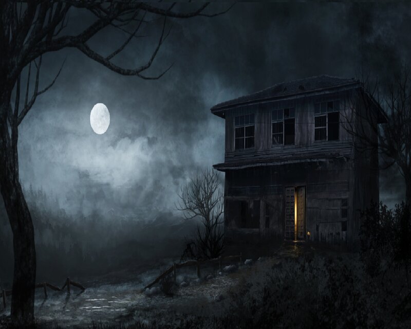 Abandoned House at Night — Black, Dark