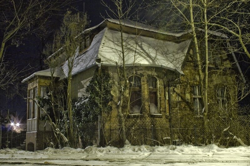 Abandoned house at night