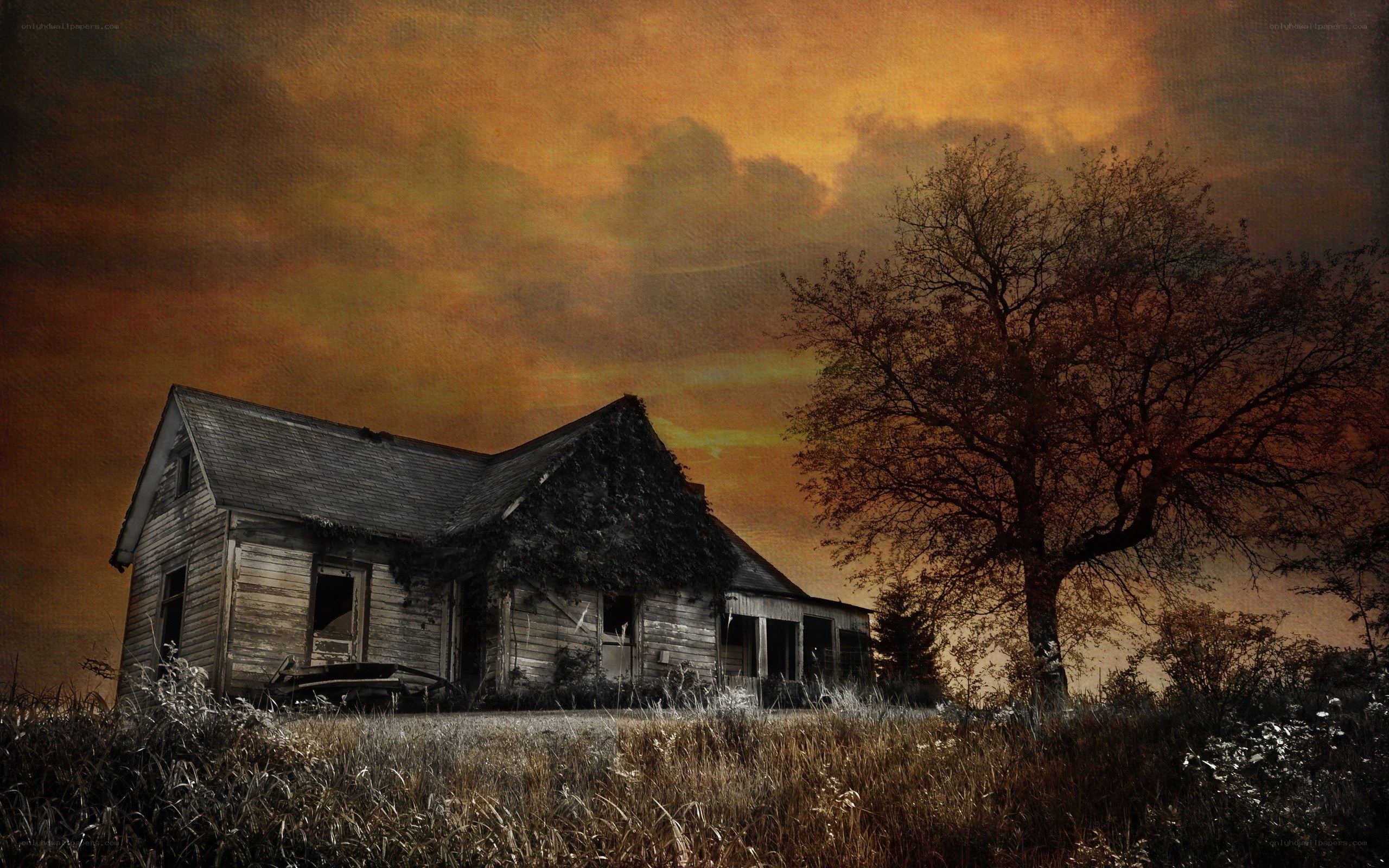 Abandoned house at sunset