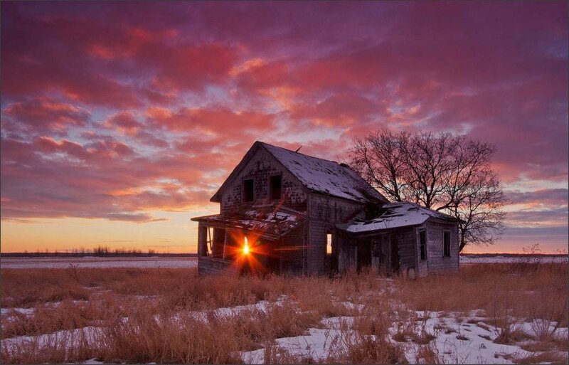 Abandoned House at Sunset — Purple