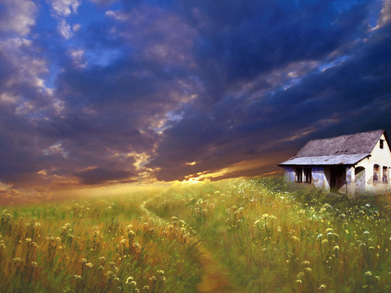 Abandoned house in a field