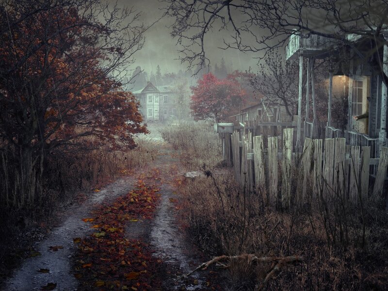 abandoned house in autumn