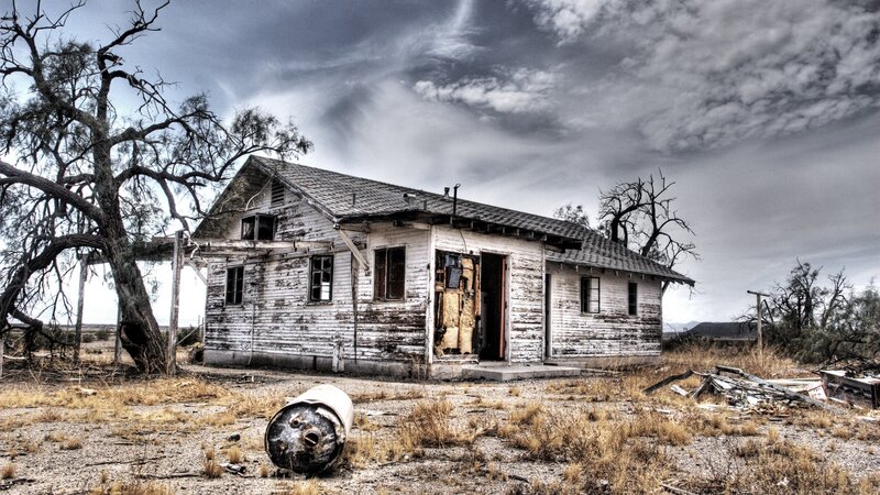 Abandoned House in Desert — Gray