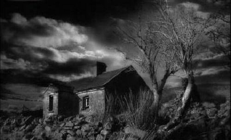 Abandoned House in Field — Black, Dramatic