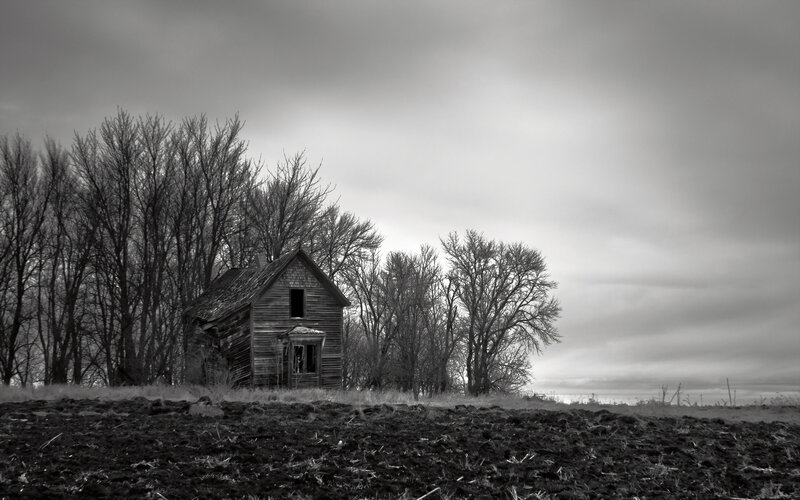 Abandoned House in Field — Black, Dreary
