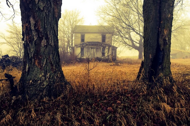 Abandoned House in Field — Brown, Dreary