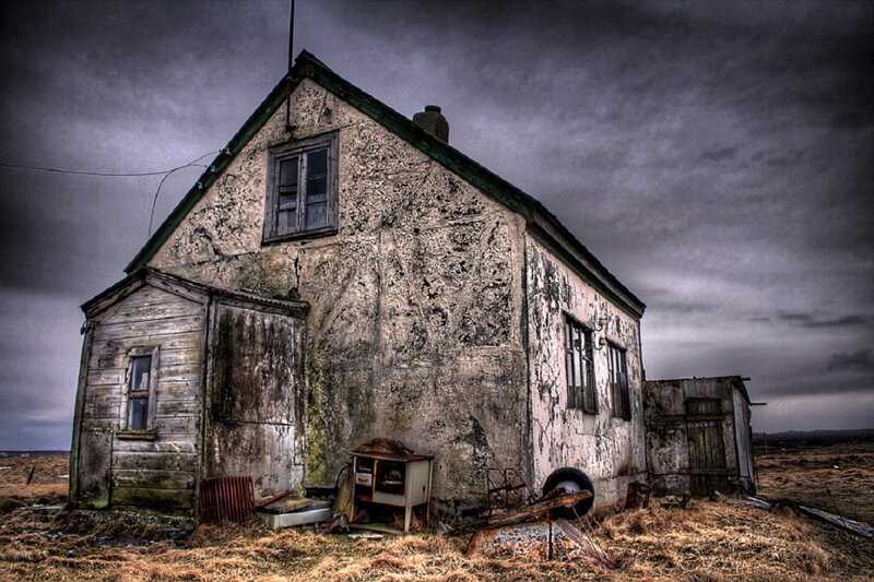 Abandoned House in Field — Gray