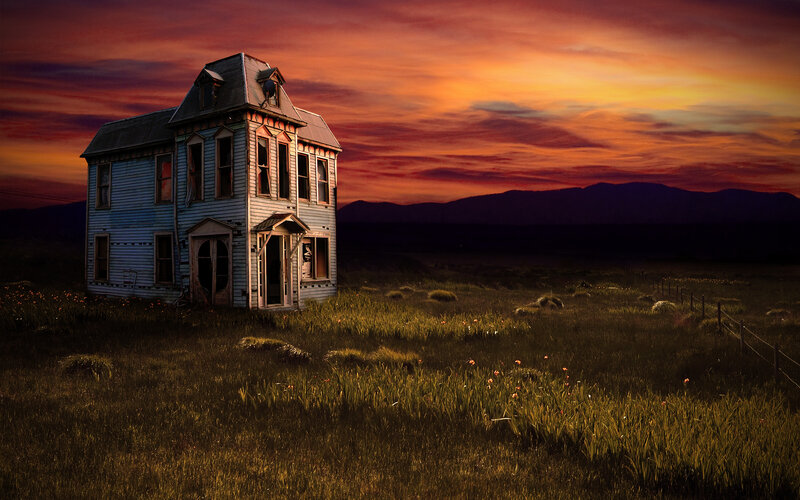 Abandoned House in Field — Orange, Dramatic