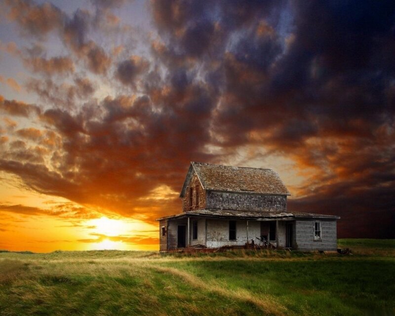 Abandoned House in Field — Orange