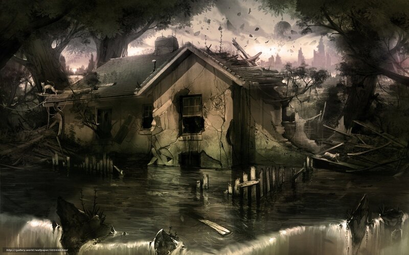 Abandoned house in flooded forest