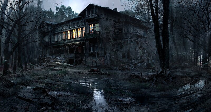 Abandoned House in Forest — Dark Gray, Eerie