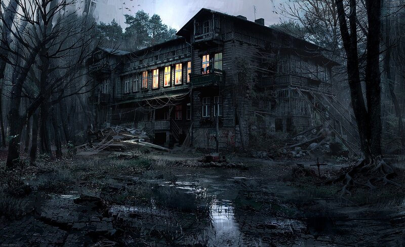 Abandoned House in Forest — Dark Gray